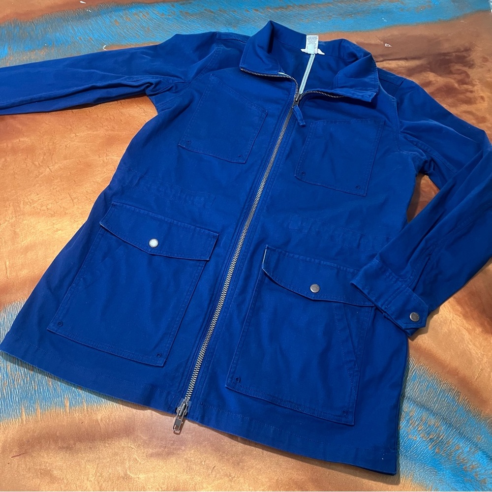 Duluth Flex Fire Hose Wicking Blue Utility Jacket Medium 2 way zip pockets
